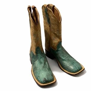 tony lama womens reptile square toe leather sole boots Sz 9B western cowgirl